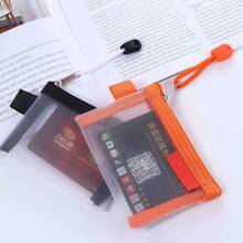 Mesh Card Storage Bag, Mini Transparent Grid Bank Card Zipper Pouch, Id Card Organizer Pouch, Portable Document Bag - Orange - View 5