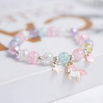 1 chiếc vòng tay pha lê pháo hoa thời trang độc đáo Vòng tay thủy tinh tình bạn cho bé gái Trang sức hình kỳ lân sao trăng mây hoa (Màu hạt ngẫu nhiên)