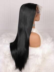 Very Soft Lace Front Wig Synthetic Natural Super Long 32inch 180density Soft Black Silky Straight Hair Wig For Women Natural Hairline Smooth Straight Wig With Afro Baby Hair  1pc