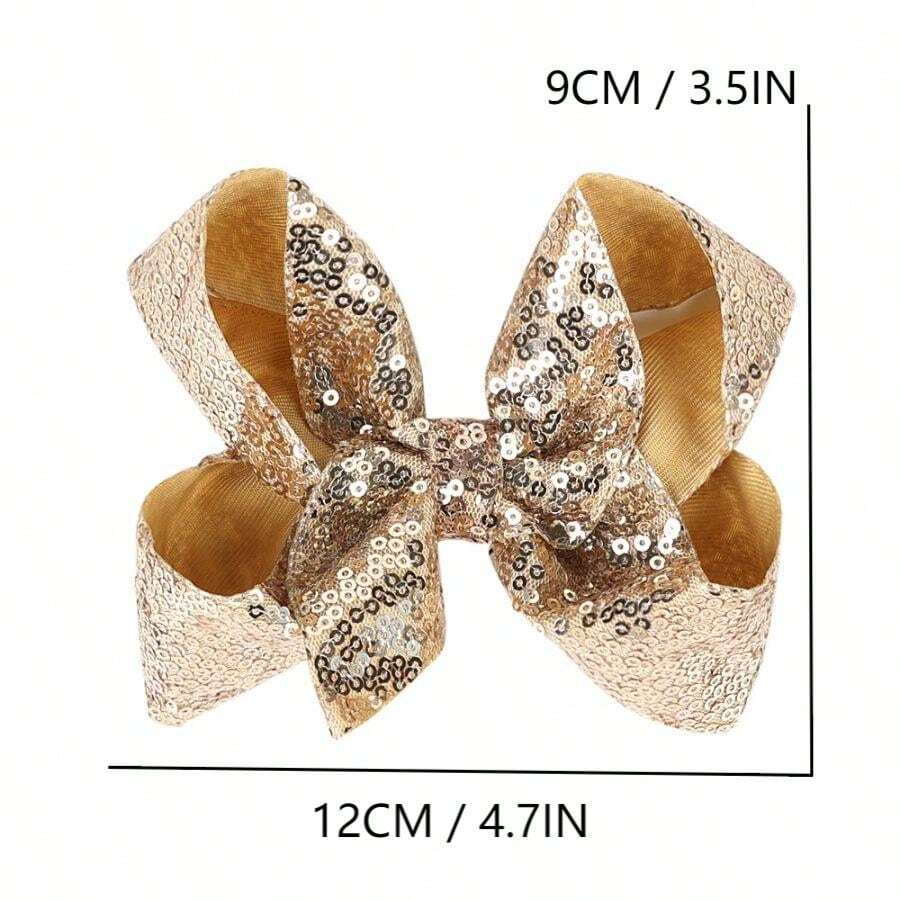 1入組12cm斜紋帶和閃亮蝴蝶結髮夾，5吋閃閃發光髮結髮夾，適合日常裝飾女孩子的頭髮