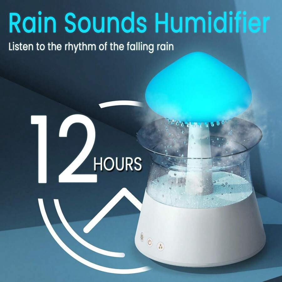 Rain Cloud Humidifier Diffuser Water Drip Humidifier with Remote Waterfall Lamp Mushroom