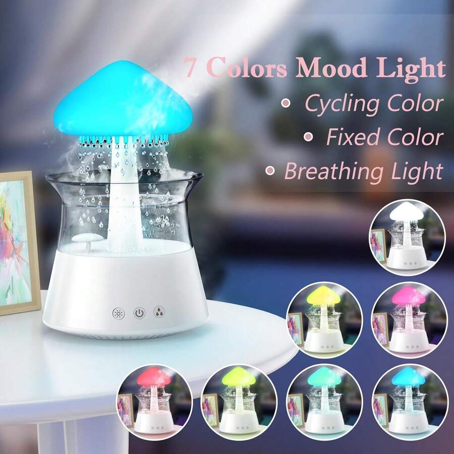 Rain Cloud Humidifier Diffuser Water Drip Humidifier with Remote Waterfall Lamp Mushroom