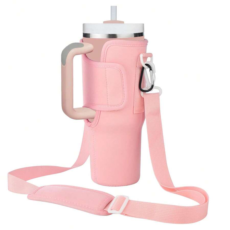 1入組水瓶套杯30/40盎司,帶可調節肩帶的瓶子攜帶袋 - 粉色 - 查看 1