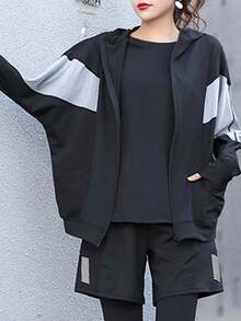 女士長袖口袋運動服,戶外跑步連帽夾克