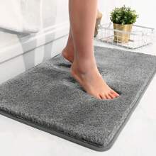 1pc Solid Color Grey Absorbent Anti-slip Bath Mat, Soft Fluffy Floor Mat For Bathroom - Grey - View 1