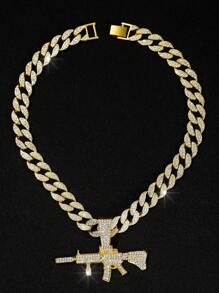 1只男士個性化合金立體鑽石槍吊墜項鍊,歐美男士嘻哈酷炫、霸氣項鍊 - 嘻哈吊墜 - 查看 9