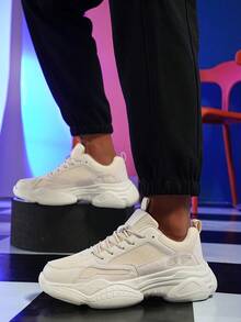 男士鞋子最新款冬季休闲运动鞋轻便减震厚底不常见户外增高单色厚底鞋学生跑步鞋百搭情侣鞋 - 米色 - 查看 7