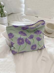 海芋花化妝包手提袋對比收納袋便攜小包,大容量鍚紋旅行化妝包:適合快速出門時的美容! - 彩色 - 查看 1