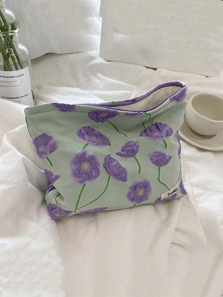 海芋花化妝包手提袋對比收納袋便攜小包,大容量鍚紋旅行化妝包:適合快速出門時的美容! - 彩色 - 查看 1