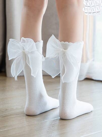 1pair Solid Color 3d Butterfly Design Straight Socks For Kids