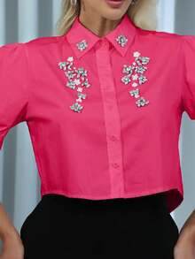 Women Blouses - 玫紅色 - 查看 2