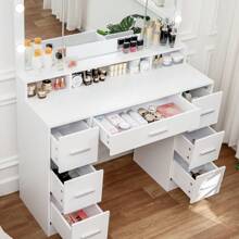 Vanity Desk With Large Lighted Mirror Valentine's Day Gift, 43.3" Makeup Vanity Table With 7 Drawers & 10 Lights Bulbs, 3 Lighting Colors, Make Vanity Desk, Vanity Table For Women Girls - 白色 - 查看 7
