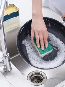 1pc Liquid Soap Dispenser With Built-in Cleaning Sponge Holder And Scrub Brush For Kitchen Sink - Navy Blue - View 3