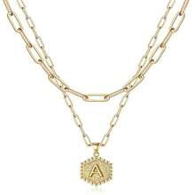 1pc Multi-layered 26 Letter Pendant Necklace With Hexagonal Collarbone Chain