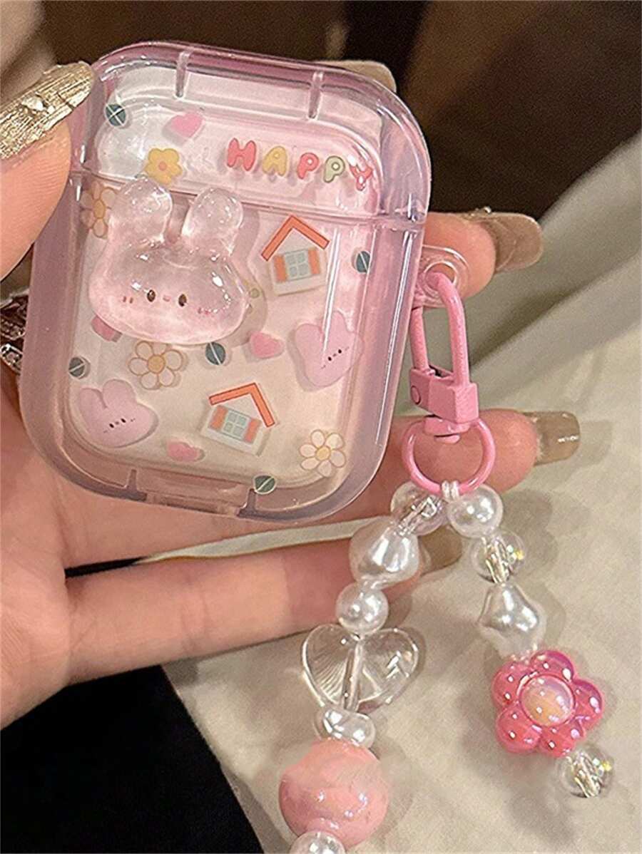 Cute Stuff Cute Cartoon 3D Pink Rabbit Y2K Headphones Case Compatible With AirPods 1 2 3 With Kawaii Dog Tulip Pendant Protective Shell Soft Cover Compatible With AirPods Pro 2