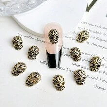 10 件装复古金色合金骷髅头美甲装饰 DIY