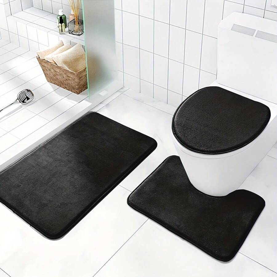 1pc Simple Soft Memory Foam Non-Slip Bath Mat For Bathroom Home Bathroom Decor Bath Rug Floor Carpet Outdoor Rug Door Mat Fall Decor Bathroom Accessories Back To School Entryway Decor - Black - View 1