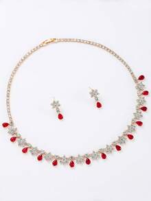 3入組華麗女士珠寶套裝,時尚立體氧化鋯石花朵裝飾,水滴吊墜,適合婚禮晚宴襯托頸部美感,結婚週年紀念禮品 - 套裝 - 查看 2