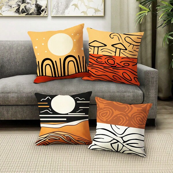 Ensemble De 4 Housses De Coussin Décoratives D'art Abstrait, Housses De Coussin De Canapé, Coussins D'extérieur Pour Canapé, Canapé-lit, Chaise
