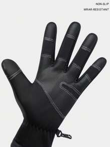 1片冬天騎行拉鍊觸控式螢幕防風,濃烈香調,防水騎行運動長毛絨滑雪手套