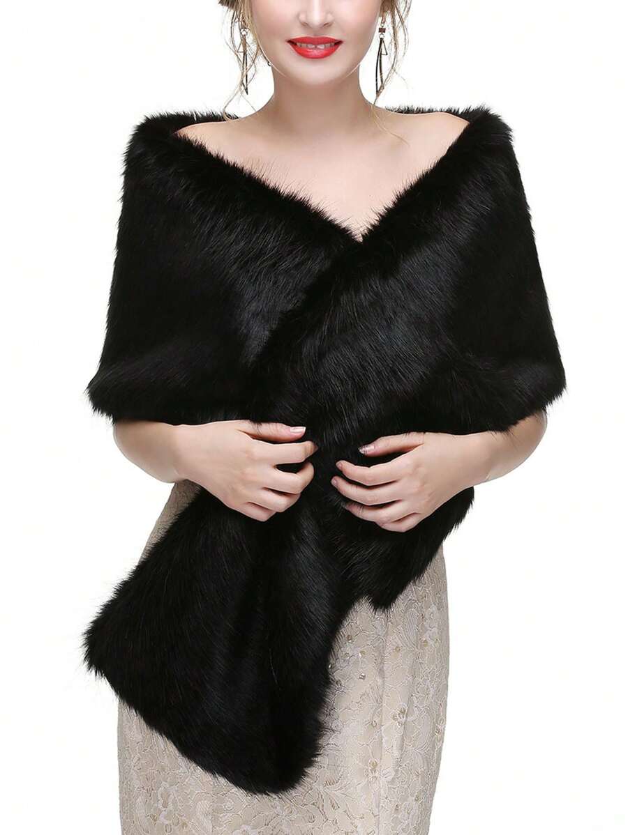 1 件女式大號 1920 年披肩新娘婚禮毛皮披肩和波萊羅人造水貂聳肩適合女士和女孩優雅 - 黑色 - 查看 1