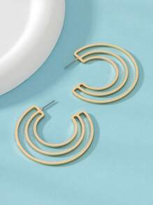 1 đôi Đơn giản Hình học 3 dòng Hình-chữ C Mở Hoop Hoa tai Đối với phụ nữ - Vàng - Xem 2