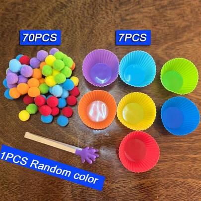 1 set de juguetes con pompones de colores para niños, juguetes educativos para el desarrollo de habilidades motoras finas, reconocimiento de colores y cantidades, bandeja sensorial, juguetes educativos para el aprendizaje de colores, juguetes educativos, juguetes para bebés, juguetes sensoriales