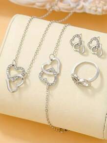 5pcs Elegant Waterdrop Rhinestone Bridal Jewelry Set For Women - Silver - View 2