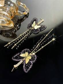 Andkiss 1對水晶&網眼&鑽石裝飾蝴蝶流蘇耳環 - 彩色 - 查看 4