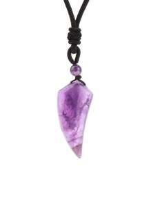 1pc Natural Stone Wolf Tooth Pendant Necklace For Man Amulet Tiger Eye Amethyst Rose Quartz Clear Crystal Pendants Halloween Jewelry 2024 New Year Gift - Necklace - View 8
