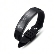 1pc Unisex Adjustable 6.7-8.5 Inch Sports-style Stainless Steel Silicone Bracelet Engraved With Cross And Quotes, Suitable As Festival, Inspirational Gift - Black - View 17