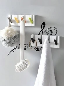 1pc Creative Piano-shaped Keychain Storage Hook, No-drill Hanging Solution For Bags - Black and White - View 3