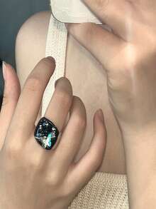 1pc Design A Y2k Style Cool Three-dimensional Drip Oil Butterfly Ring For Women, Hand Set With Sparkling Rhinestones, Unique Flower & Adjustable Open Ring - Type a - View 13