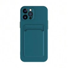 磨砂純色卡插入保護套，適用於 iPhone 7P/8P、SE 2020、iPhone 15Pro Max、iPhone 14、15Plus、13、12Mini、11、X、XS、XR、XS Max，時尚極簡主義，皮膚友好，攜帶方便的卡片包，彩色拼接按鈕防摔 TPU 外殼與 iPhone 相容 - 綠色 - 查看 10