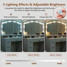 Vanity Desk With Large Lighted Mirror Valentine's Day Gift, 43.3" Makeup Vanity Table With 7 Drawers & 10 Lights Bulbs, 3 Lighting Colors, Make Vanity Desk, Vanity Table For Women Girls - 白色 - 查看 5