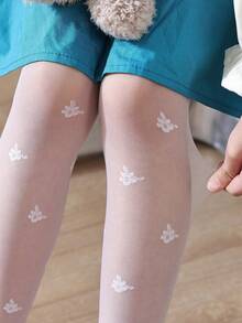 1pc Girls' Butterfly Patterned Fishnet Tights, Suitable For Daily Wear - White - View 6