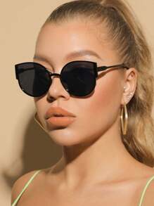 1 副猫眼形时尚眼镜，男女通用，适合日常装饰搭配 - 黑色 - 查看 1