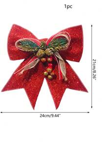 1入組紅色聖誕絲帶蝴蝶結,松果和金色閃粉蝴蝶結,聖誕派對裝飾掛飾