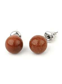 1 Par de pendientes de aro de cristal de piedra natural, bola redonda de cuarzo rosa, amatista de 8 mm, color plateado, joyería de moda simple para mujeres y niñas