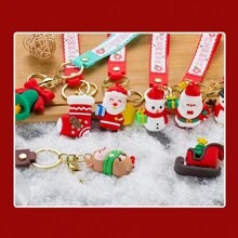 5 Piezas Llaveros Con Temática Navideña, Incluyendo Diseño De Árbol De Navidad Y Ciervo - Multicolor - Ver 4
