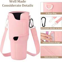 1入組水瓶套杯30/40盎司,帶可調節肩帶的瓶子攜帶袋 - 粉色 - 查看 4