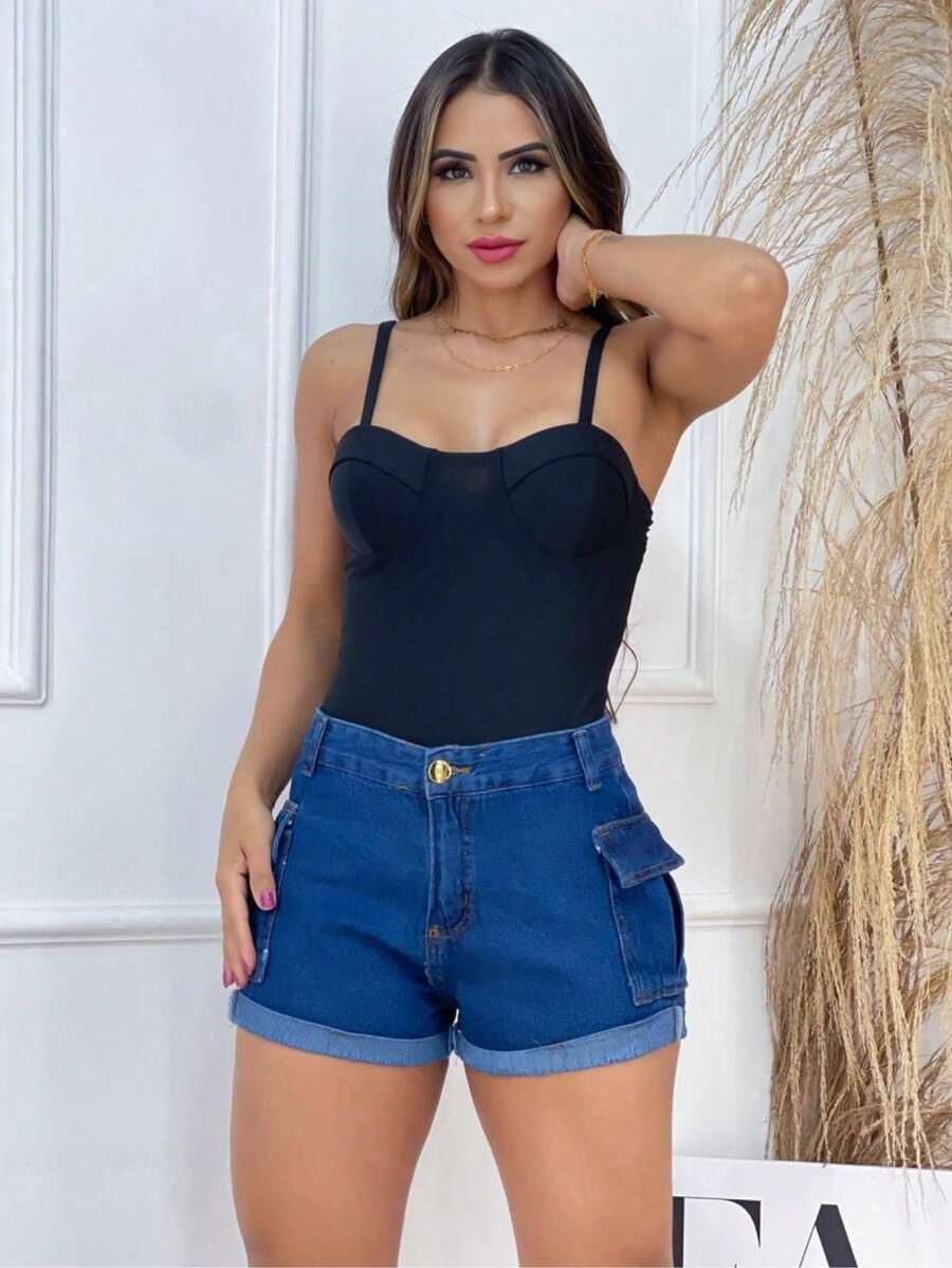 Women Denim Shorts - Rửa tối - Xem 1