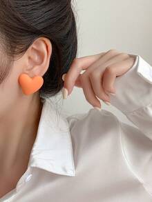 1 套 4 對 歐美流行橙色蝴蝶結和噴漆斜心形耳環適合女士日常佩戴