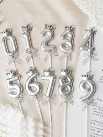 شمعة عدد فضية شكل تاج وفراشة قطعة واحدة مناسبة لإطلاق الأعياد عيد الميلاد