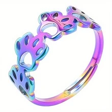 簡約風格不鏽鋼可調戒指,鍍 18k 金,爪形/情侶設計可供選擇,男女皆宜 - 金色 - 查看 8