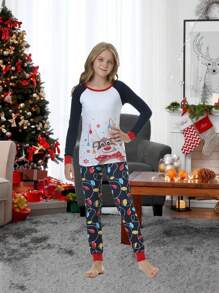 Conjunto De Roupas Femininas De 2 Peças Com Adorável Impressão De Rena E Luz Colorida, Incluindo Tops E Calças Confortáveis, Perfeito Para A Família No Feriado De Natal