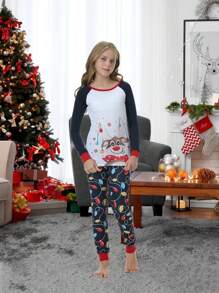 Conjunto De Roupas Femininas De 2 Peças Com Adorável Impressão De Rena E Luz Colorida, Incluindo Tops E Calças Confortáveis, Perfeito Para A Família No Feriado De Natal