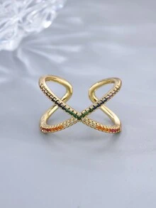 1pc New Arrival Cross & Flashy Multicolor Women's Ring, Ideal For Daily, Commuting, And Parties - Personalized Cross Colored Zirconia Women's Ring Gold - View 5