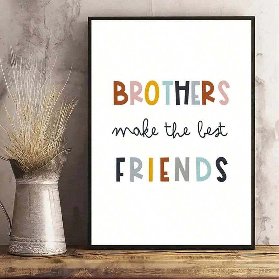 HALFLEMART 1pc plakat na płótnie, wydruki ścienne dla chłopców, sztuka ścienna "Bracia są najlepszymi przyjaciółmi", neutralny wydruk do pokoju dziecięcego lub sypialni chłopców, styl skandynawski, plakat dla dzieci, sztuka ścienna do salonu, sypialni, dekoracja ścienna. Wystrój domu bez ramek prezenty urodziny ukończenie szkoły