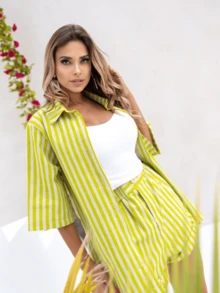 Women Two-piece Outfits - Lime Green - View 4